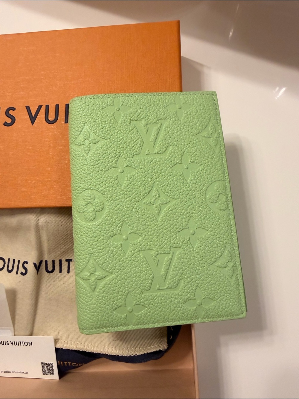 Louis Vuitton Apple Green Embossed Monogram Passport Cover